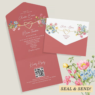 Invitation Tout En Un Mariage Fleur sauvage Coral Boho