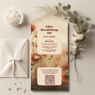 Invitation Tout En Un Mariage Fleur sauvage de code QR Rustic Floral
