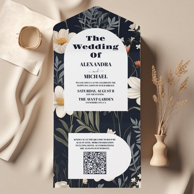 Invitation Tout En Un Mariage Fleur sauvage de QR Code Elegant Boho (Créateur téléchargé)