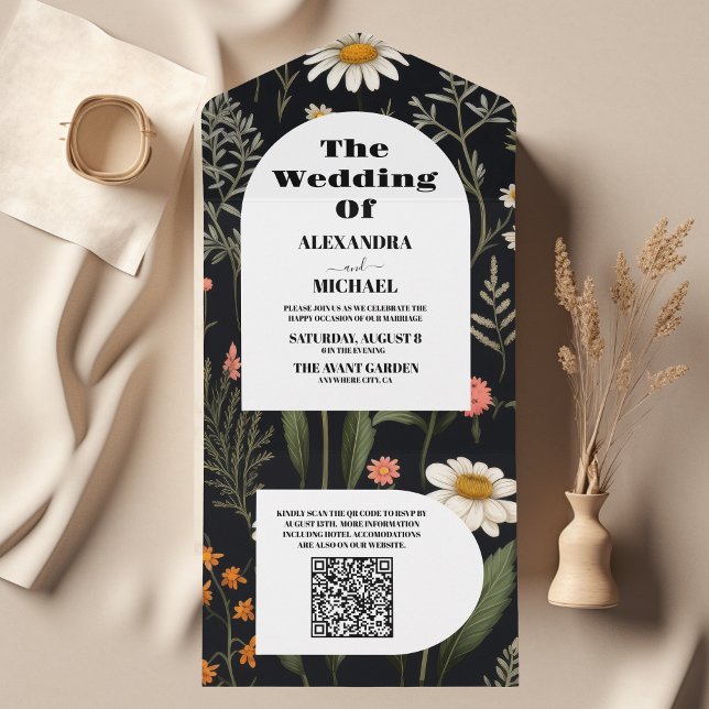 Invitation Tout En Un Mariage Fleur sauvage de QR Code Elegant Boho (Créateur téléchargé)