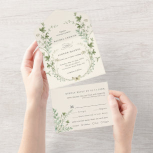 Invitation Tout En Un Mariage Fleur sauvage ivoire Elegant