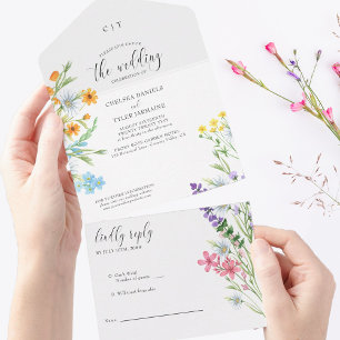 Invitation Tout En Un Mariage Fleur Sauvage Jolie Fleur de Prairie