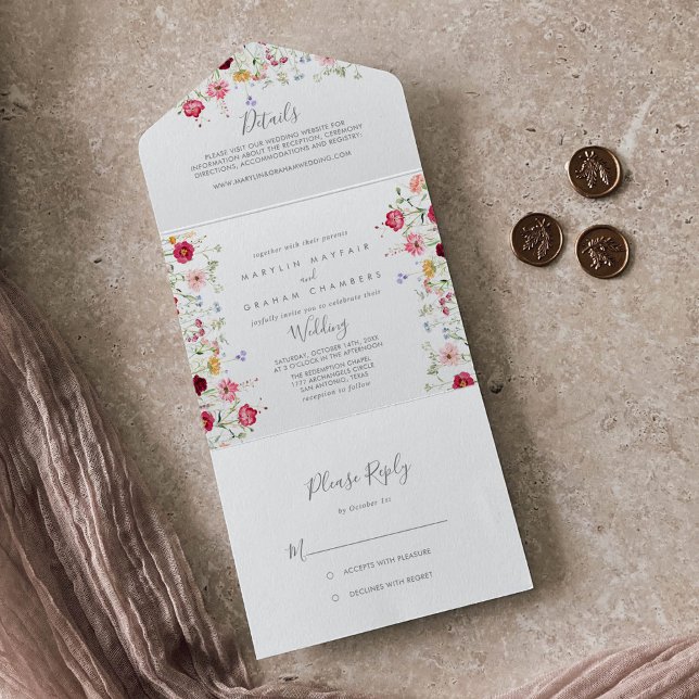 Invitation Tout En Un Mariage Fleur sauvage multicouleur simple (Créateur téléchargé)