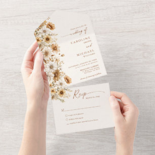 Invitation Tout En Un Mariage Fleur sauvage Orange Brûlé Boho