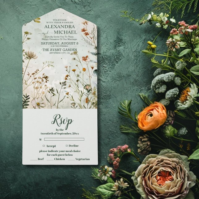 Invitation Tout En Un Mariage fleur sauvage Pays Mariage Floral (Créateur téléchargé)