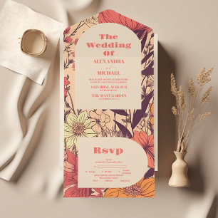Invitation Tout En Un Mariage Fleur sauvage rose jaune orange