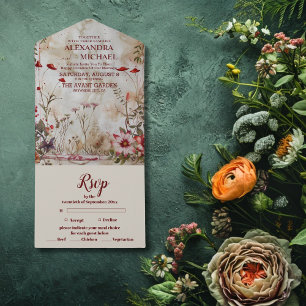 Invitation Tout En Un Mariage fleur sauvage Rustic Pays