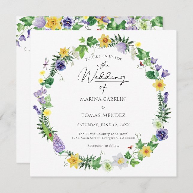 Invitation Tout en un | Mariage Fleur sauvage rustique (Devant / Derrière)