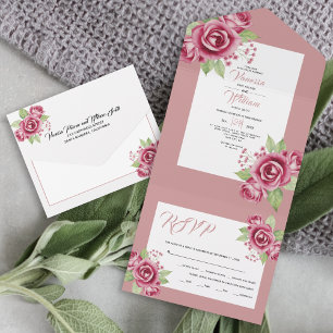 Invitation Tout En Un Mariage fleuri rose rose pâle