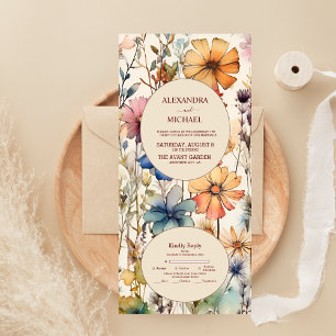 Invitation Tout En Un Mariage Fleurs Sauvages Aquarelle Botanique Bohème