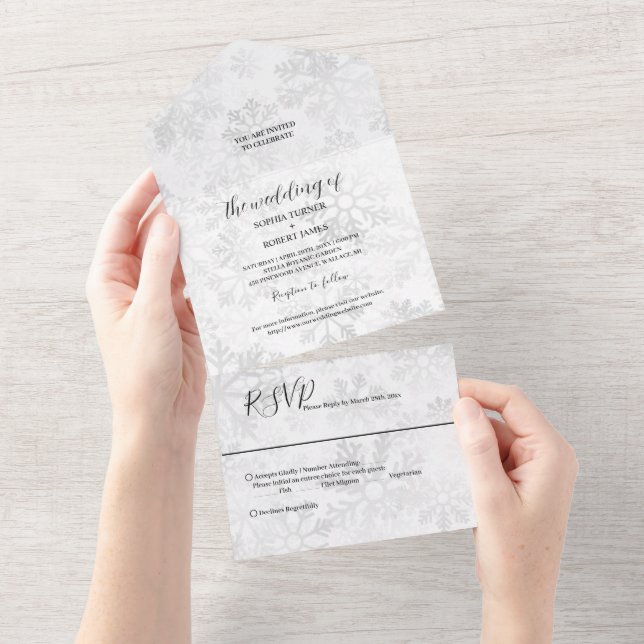 Invitation Tout En Un Mariage Flocon de Neige d'Hiver (Déchirure)
