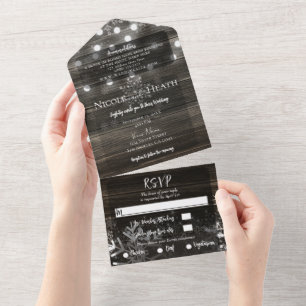Invitation Tout En Un Mariage Flocons de Neige Rustique Hiver   