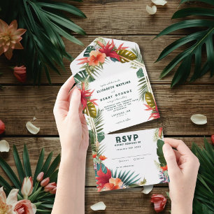 Invitation Tout En Un Mariage floral aquarelle tropical exotique
