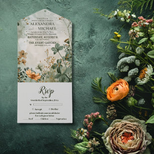 Invitation Tout En Un Mariage Floral aux Fleurs Sauvages d'Automne