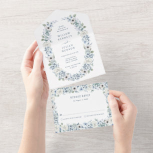 Invitation Tout En Un Mariage Floral Bleu