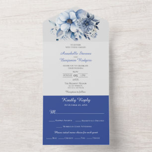 Invitation Tout En Un Mariage Floral Bleu Blanc et Gris
