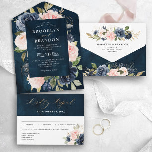 Invitation Tout En Un Mariage floral bleu bleu bleu roux rose