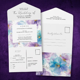 Invitation Tout En Un Mariage floral bleu clair et translucide
