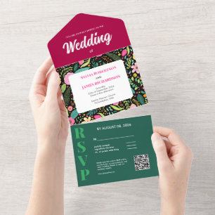 Invitation Tout En Un Mariage floral Boho moderne