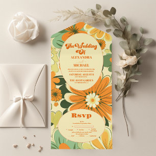 Invitation Tout En Un Mariage Floral Boho Rétro Groovy