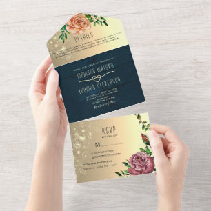 Invitation Tout En Un Mariage Floral Bois Rustique Tout en un