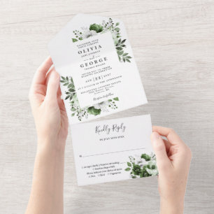 Invitation Tout En Un Mariage floral botanique moderne vert olive