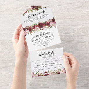 Invitation Tout En Un Mariage Floral Bourguignon Rose