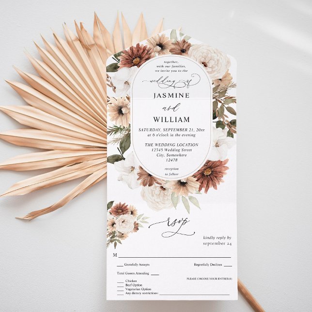 Invitation Tout En Un Mariage floral de Boho neutre rustique (Créateur téléchargé)