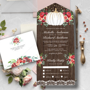 Invitation Tout En Un Mariage Floral de Bourgogne Citrouille Blanche et 