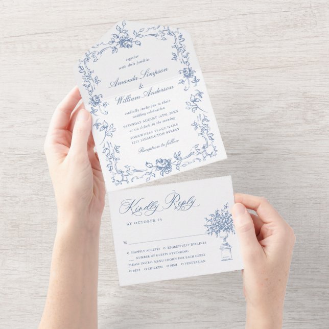 Invitation Tout En Un Mariage Floral de la Renaissance (Déchirure)