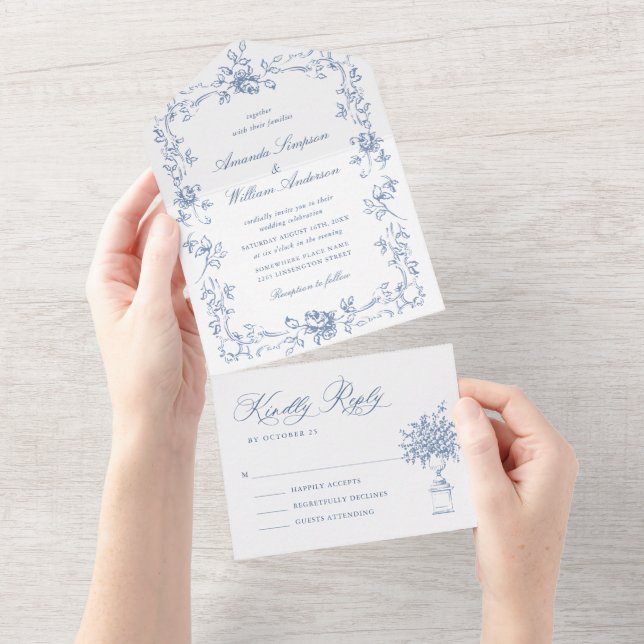 Invitation Tout En Un Mariage Floral de la Renaissance (Déchirure)
