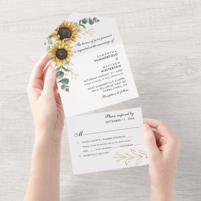Invitation Tout En Un Mariage floral de tournesol Eucalyptus verdure (Déchirure)