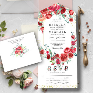 Invitation Tout En Un Mariage floral des Roses rouges modernes