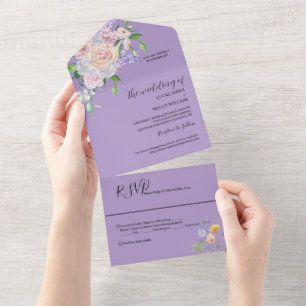 Invitation Tout En Un Mariage Floral d'Été Fleur Sauvage Violette