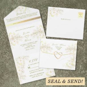 Invitation Tout En Un Mariage Floral Doré Vintage