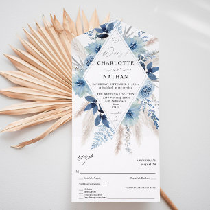 Invitation Tout En Un Mariage floral Dusty Blue Boho
