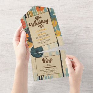 Invitation Tout En Un Mariage Floral Élégant du Milieu du Siècle