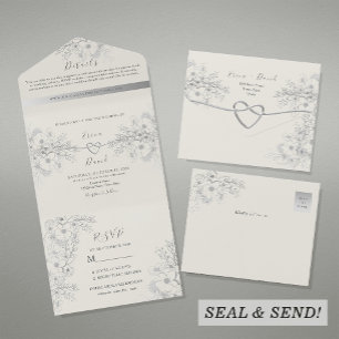 Invitation Tout En Un Mariage Floral Élégant Vintage Classique