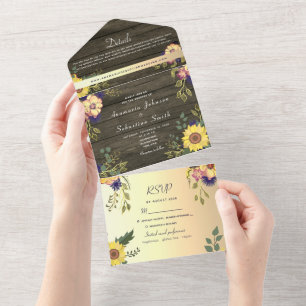 Invitation Tout En Un Mariage Floral en Bois Rustique