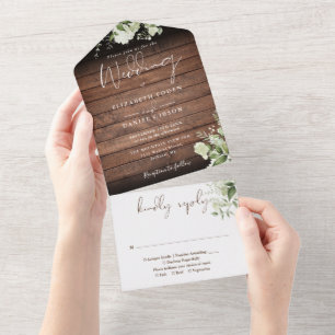 Invitation Tout En Un Mariage Floral en Bois Rustique de Grange