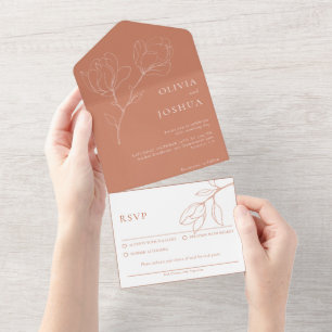 Invitation Tout En Un Mariage floral en terre cuite moderne