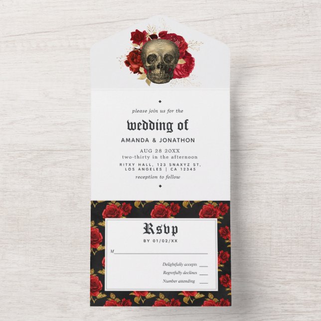 Invitation Tout En Un Mariage Floral Gothique (À l'intérieur)