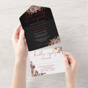 Invitation Tout En Un Mariage floral gothique aux roses noires et rouges