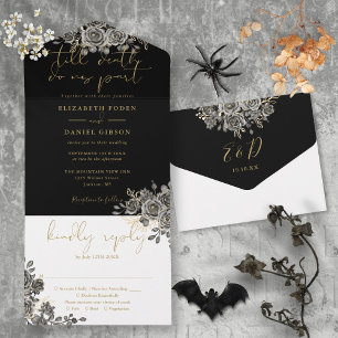 Invitation Tout En Un Mariage Floral Gothique Or Et Rose Noir