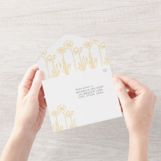 Invitation Tout En Un Mariage floral jaune doré et blanc