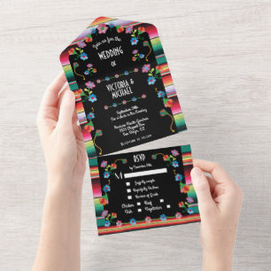 Invitation Tout En Un Mariage floral mexicain de broderie Fiesta