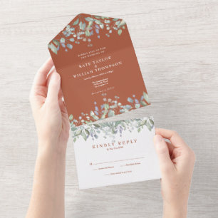 Invitation Tout En Un Mariage Floral Monogramme Terre Cuite Sage Et Lila