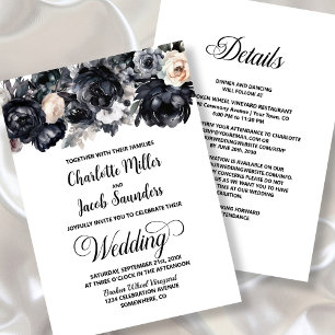 Invitation Tout en un Mariage Floral Noir