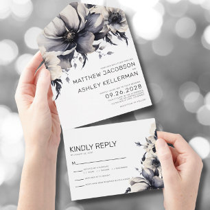 Invitation Tout En Un Mariage floral noir blanc moderne