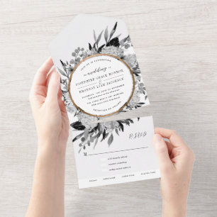 Invitation Tout En Un Mariage floral noir et blanc